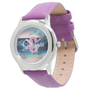 Montre Aquarelle personnalisée Bleu Ocean Wave   Monogram