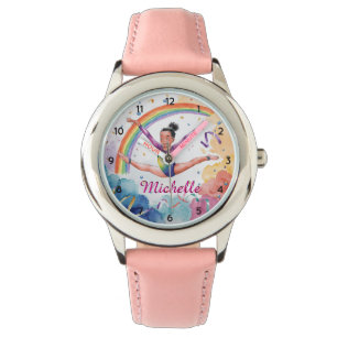 Montre Aquarelle Personnalisée Cute gymnastique fille ros