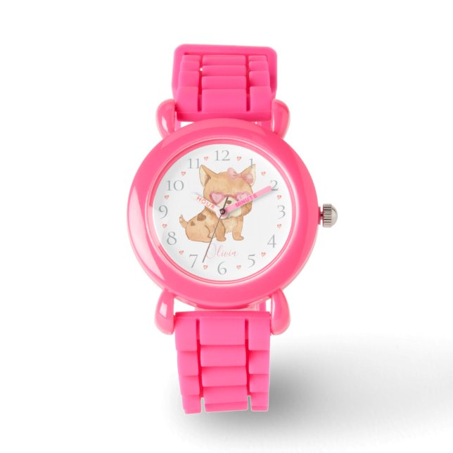 Montre Aquarelle personnalisée mignonne Chien avec lunett (Recto)