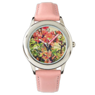 Montre Aquarelle rose rouge Motif floral 1