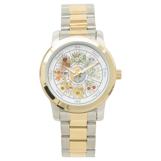 Montre Aquarelle Roue florale de l'année Pagan Wicca (devant)