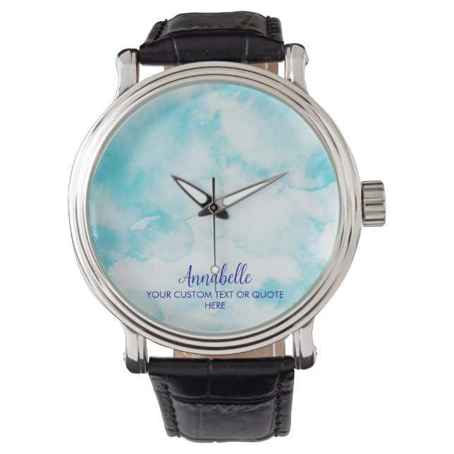 Montre Aquarelle Sky Cloud bleu blanc (devant)