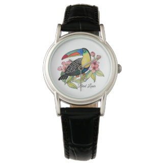 Montre Aquarelle Toucan Bird Avec Fleurs