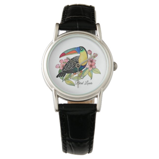 Montre Aquarelle Toucan Bird Avec Fleurs (devant)