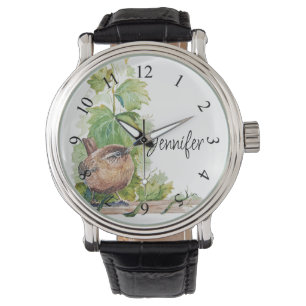 Montre Aquarelle Troglodyte Oiseau Vignoble Raisins Feuil