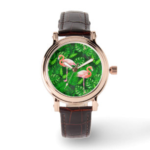 Montre Aquarelle tropicale Flamant rose