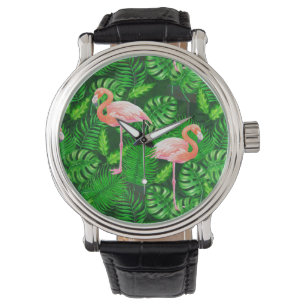 Montre Aquarelle tropicale Flamant rose