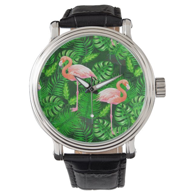 Montre Aquarelle tropicale Flamant rose (devant)