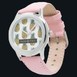 Montre Aquarelle tropicale Motif ananas avec nom<br><div class="desc">Aquarelle tropicale Motif ananas avec nom</div>