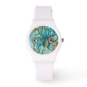 Montre Aquarelle vintage turquoise de carte de poulpe