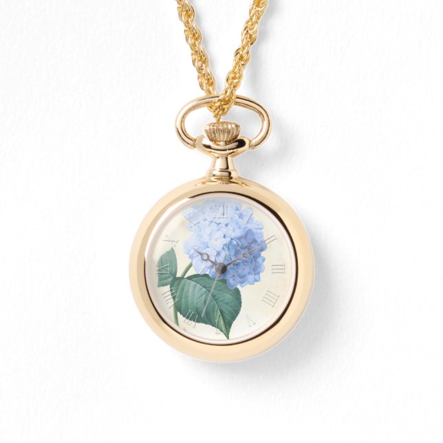 Montre Aquarelles botaniques vintages bleu Hydrangea W (Recto)