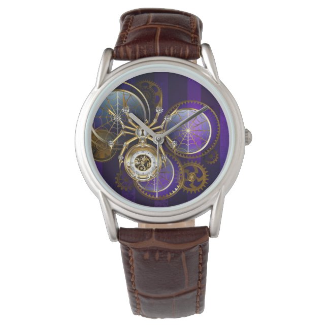 Montre Araignée Steampunk sur fond violet (devant)