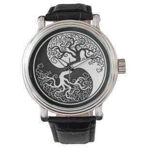 Montre Arbre blanc et noir de la vie Yin Yang