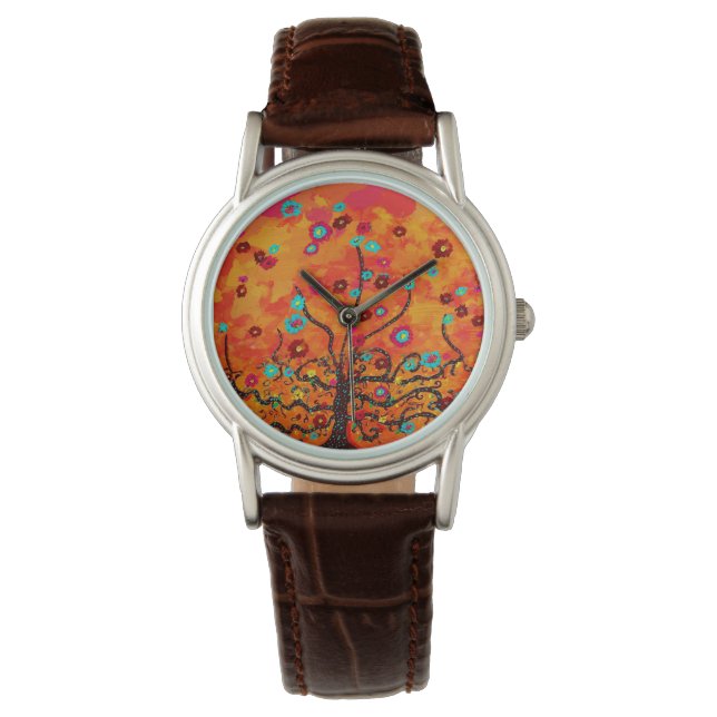 Montre Arbre Brown De Vie Avec Fleurs Et Boho De Couleur  (devant)