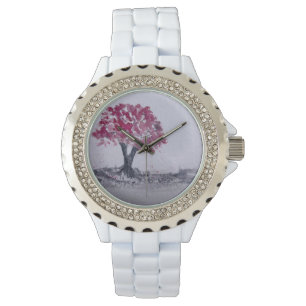 Montre Arbre cerise en fleurs Aquarelle oeuvre originale