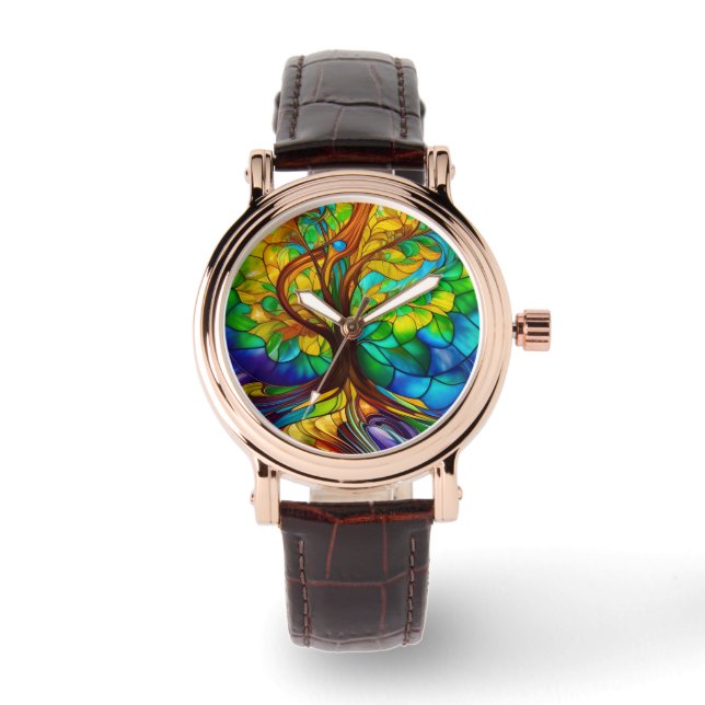 Montre Arbre coloré de la vie en verre tendu (Recto)