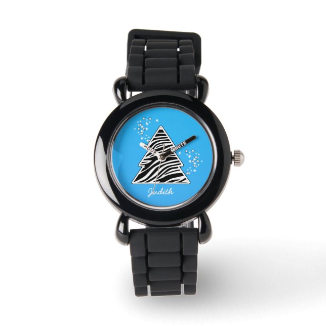 Montre Arbre de Noël bleu zèbre (Recto)