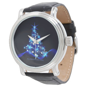Montre arbre de Noël stylisé SlipperyJoe bleu brillant s