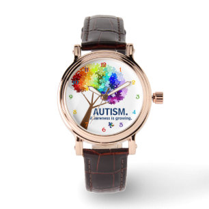 Montre Arbre de puzzle d'arc-en-ciel de sensibilisation