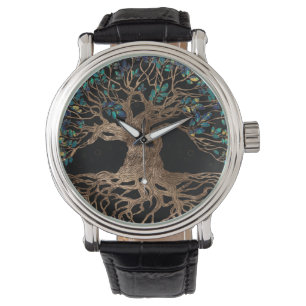 Montre Arbre de vie - Ornement en or et marbre du Yggdras