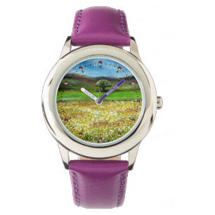 MONTRE ARBRE SOLITAIRE DANS LE CHAMP DE FLEURS JAUNE VERT