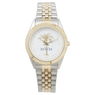 Montre Arbre tropical de palmier doré artistique monogram