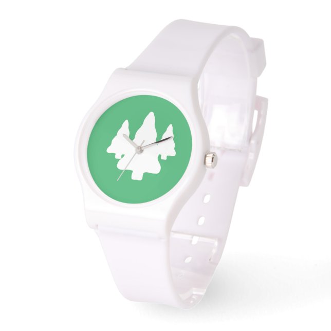 Montre Arbres blancs verts Silicone blanc vert (Angle)