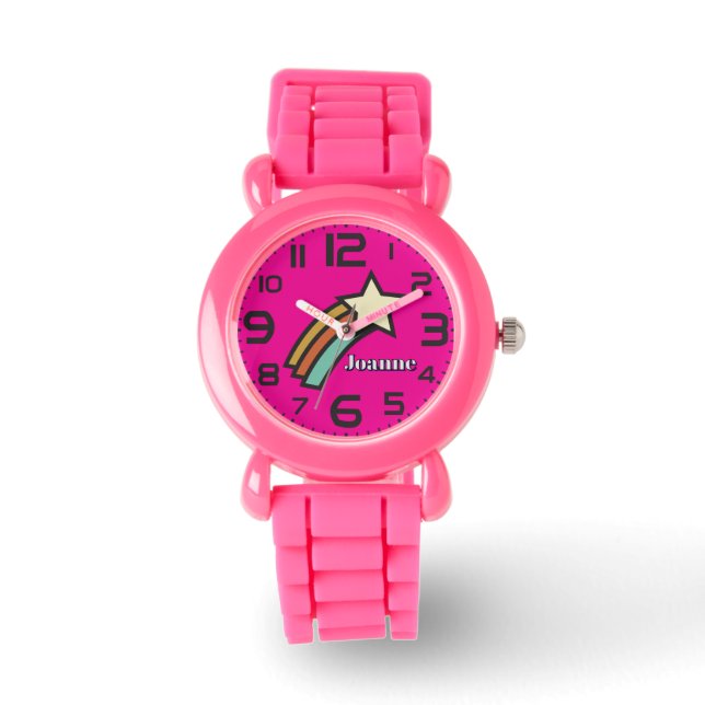 Montre Arc-en-ciel et étoile rose vif (Recto)