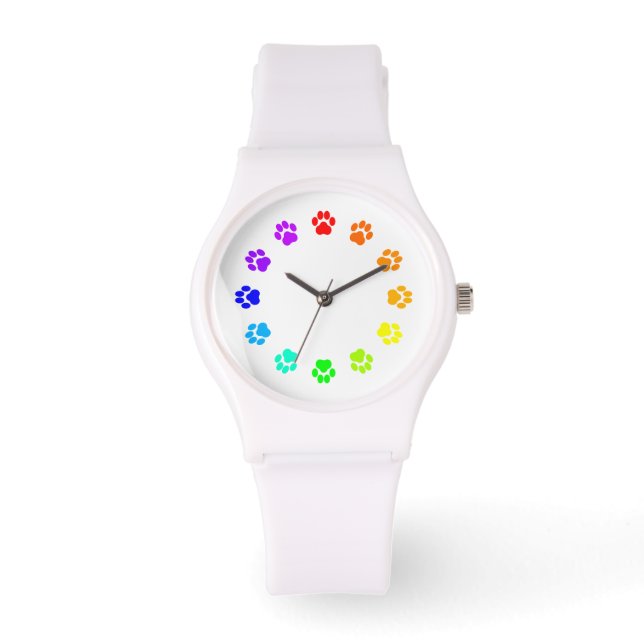 Montre Arc en ciel Pawprint White Women's Watch (Recto)