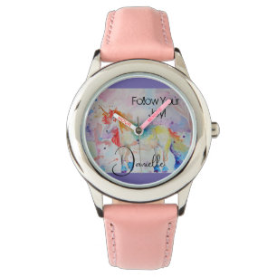 Montre Arc en ciel Unicorne Aquarelle pourpre mou enfants