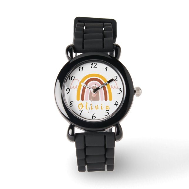 Montre Arc-en-ciel Whimsical Boho avec un nom personnalis (Recto)