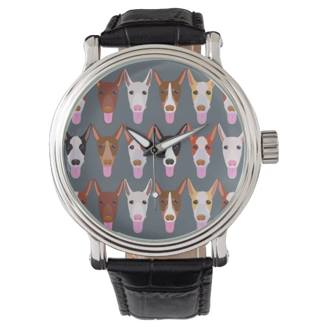 Montre Ardoise gris mou Podenco Dog visages (devant)