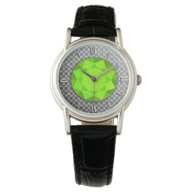 Montre Argent Damask avec un faux gemstone de peridot (devant)