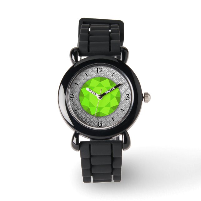 Montre Argent Damask avec un faux gemstone de peridot (Recto)