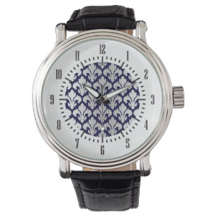 Montre argent Fleurs-De-lys et bleu