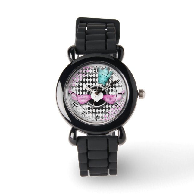 Montre arlequin diamant coeur chiffres romains (Recto)