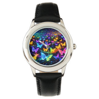 Montre Armbanduhr in Neonfarben mit Schmetterlingsmotiv
