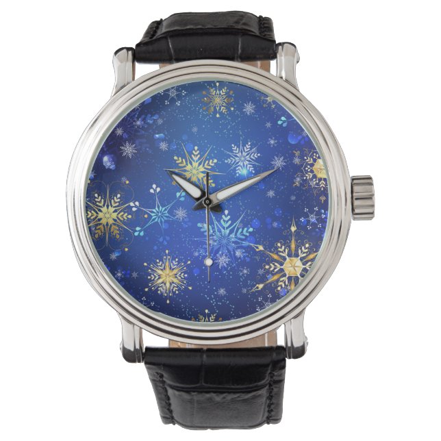Montre Arrière - plan Bleu XMAS avec des flocons de neige (devant)
