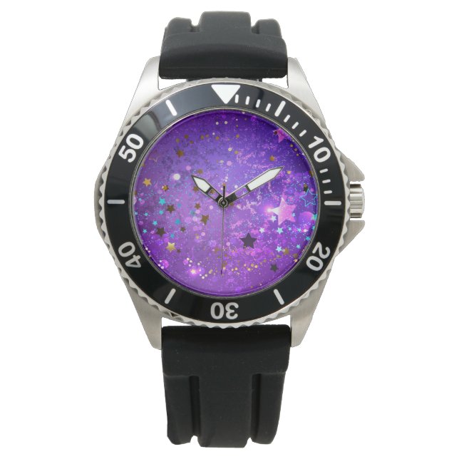 Montre Arrière - plan de feuille violet avec étoiles (devant)