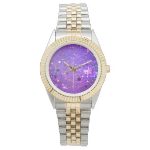 Montre Arrière - plan de feuille violet avec étoiles