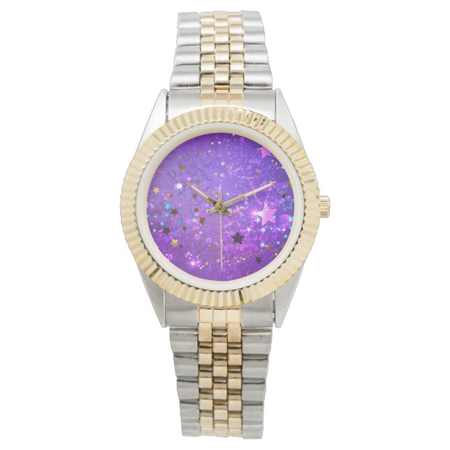 Montre Arrière - plan de feuille violet avec étoiles (devant)