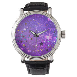 Montre Arrière - plan de feuille violet avec étoiles