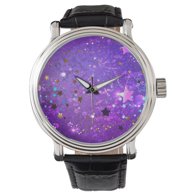 Montre Arrière - plan de feuille violet avec étoiles (devant)