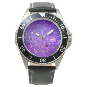 Montre Arrière - plan de feuille violet avec étoiles