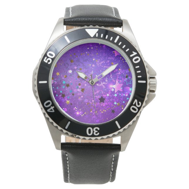Montre Arrière - plan de feuille violet avec étoiles (devant)