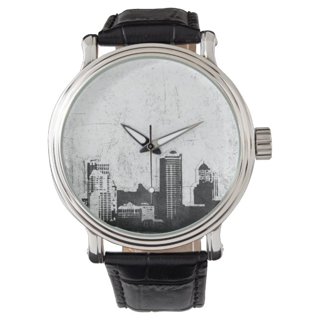 Montre Arrière - plan de ville grungy en noir et blanc (devant)