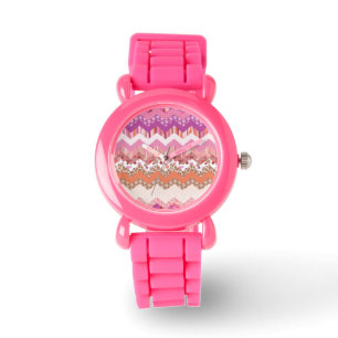 Montre Arrière - plan rose de zigzag