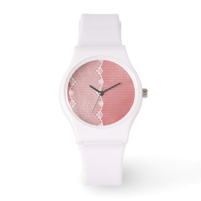 Montre Arrière - plan rose et blanc avec dentelle noire (Recto)