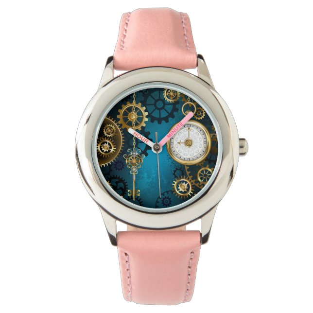 Montre Arrière - plan turquoise à vapeur avec engrenages (devant)