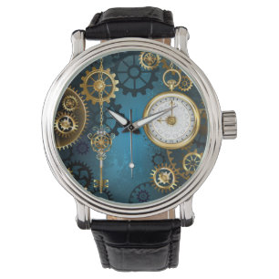 Montre Arrière - plan turquoise à vapeur avec engrenages
